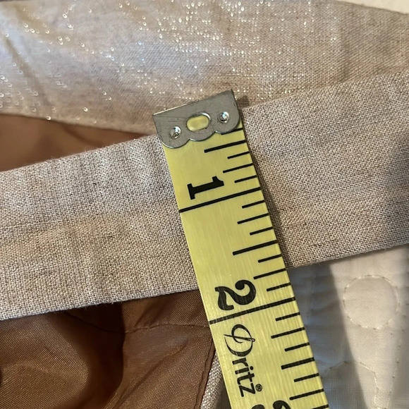 Vintage Linen Blend Dress Women12 Tan Gold Metallic Thread Sleeveless Baby Doll - Picture 14 of 17